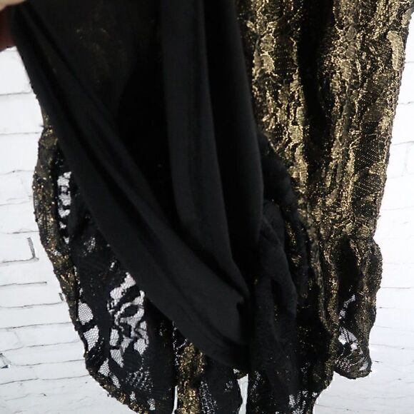 VINCE CAMUTO BLACK WITH GOLD LACE OVERLAY SLEEVELESS PEPULM TOP SIZE XS - Picture 6 of 11